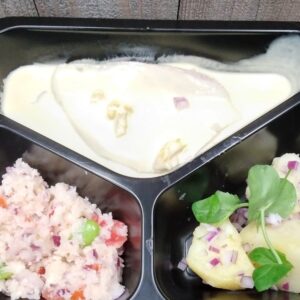 RÔTI DE PORC, SAUCE BLACKWEEL, SEMOULE DE CHOU FLEUR, POMMES DE TERRE RISSOLÉES LIVRAISON LE 07/05